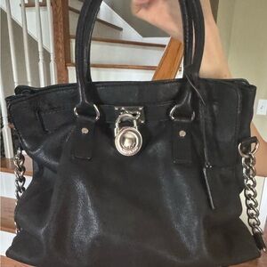 MICHAEL Michael Kors Black Leather Tote with Chain Details